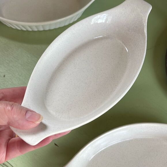 Oven proof made in Japan stoneware Au Gratin dish speckled set of 3. Midcentury - Picture 5 of 12